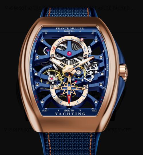 Buy Franck Muller Vanguard Yachting Anchor Skeleton Power Reserve Replica Watch for sale Cheap Price V 45 S6 PR SQT ANCRE YACHT (BL) 5N
